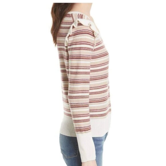 Joie V-Neck Sweater - Cream and Brown Stripes - Picture 7 of 9